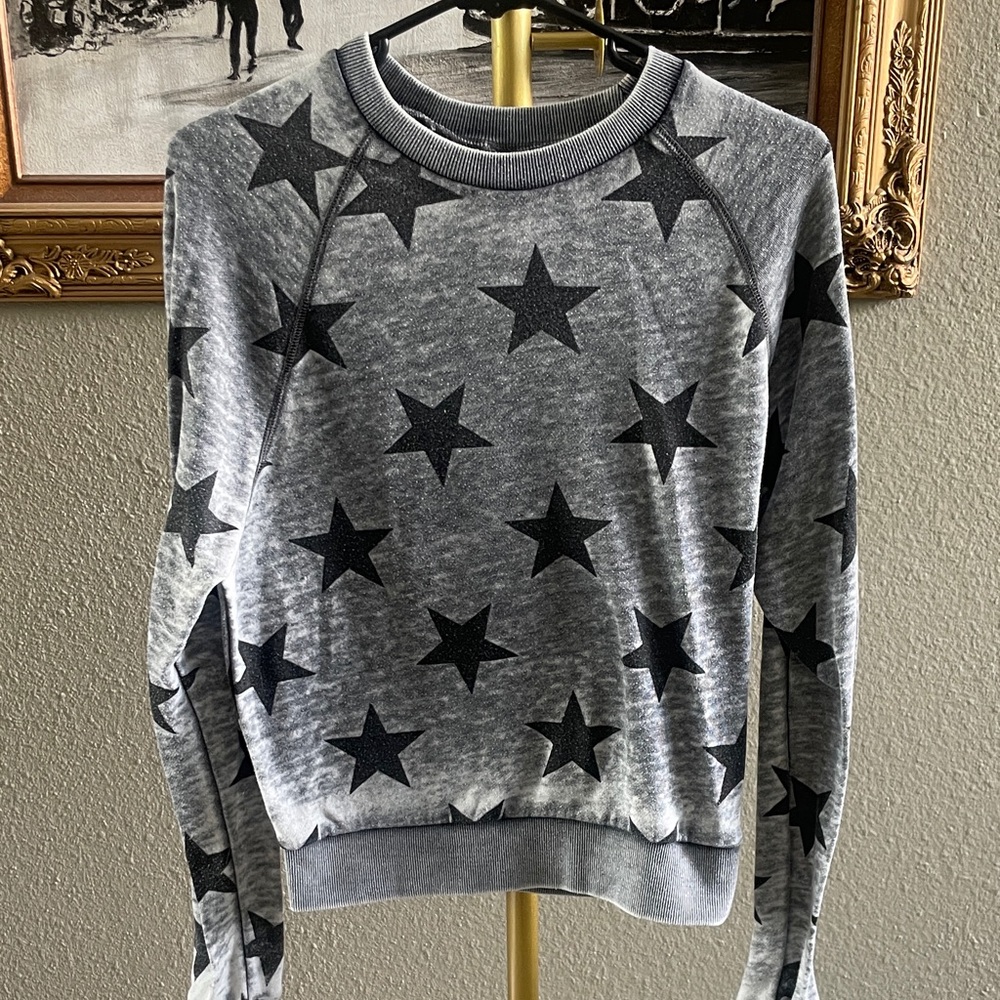 Alternative Gray Crewneck Sweater with Black Star Print